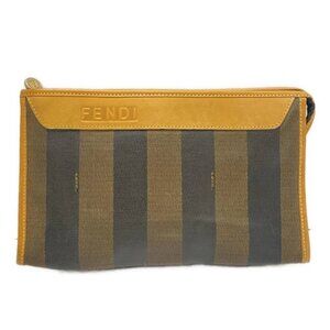 FENDI Pecan-Dark Brown Black Light Brown PVC Leather Mens Clutch Bag 145-081825